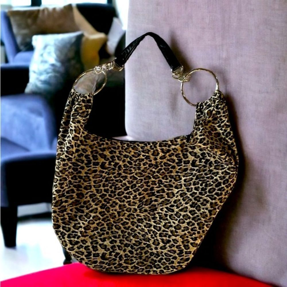 Leopard Print l Silver Hoop Hardware l Bag, Purse, Shoulder Bag l Leather Strap